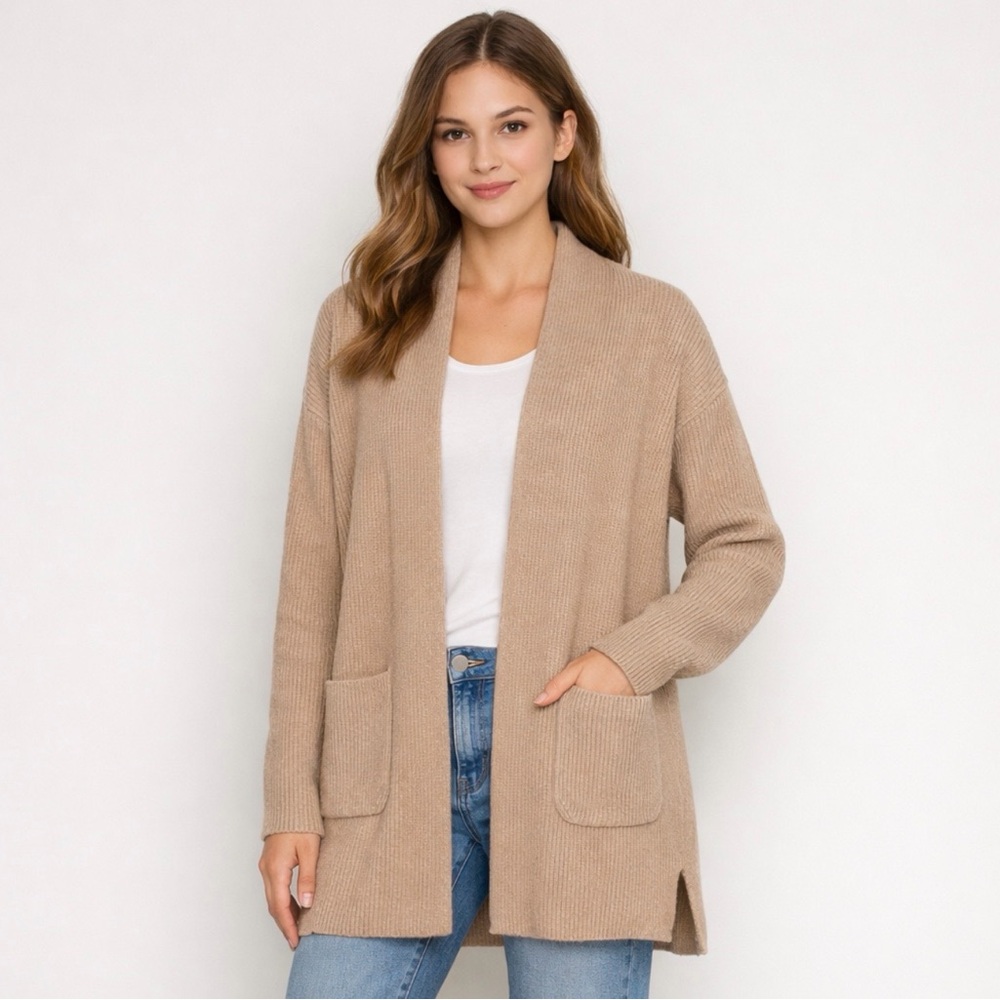 NAP 100% Cashmere Ribbed Longline Open Cardigan w/ Pockets | Size S | EUC